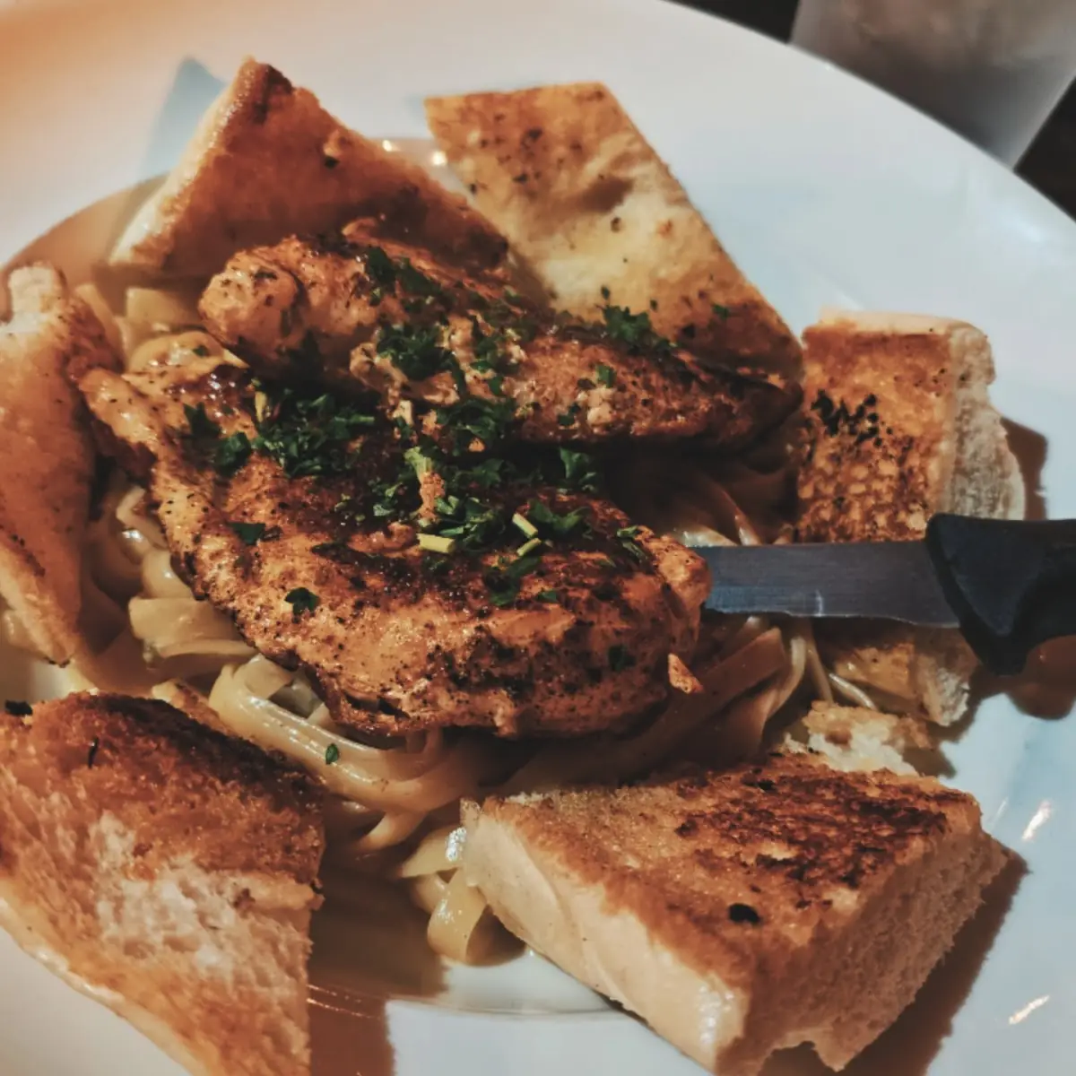 Pork Chop and Chicken Alfredo