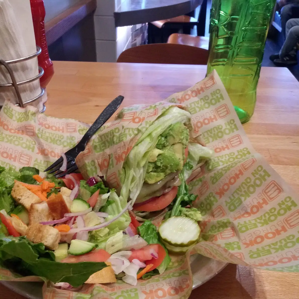 Hook Burger Lettuce Wrap and a Side Salad