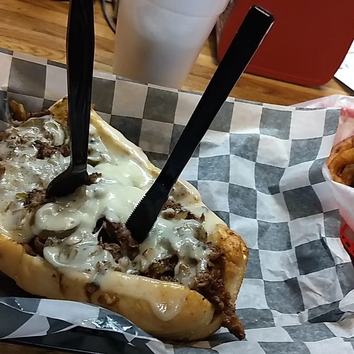 Philly Cheese Steak and Onion Rings