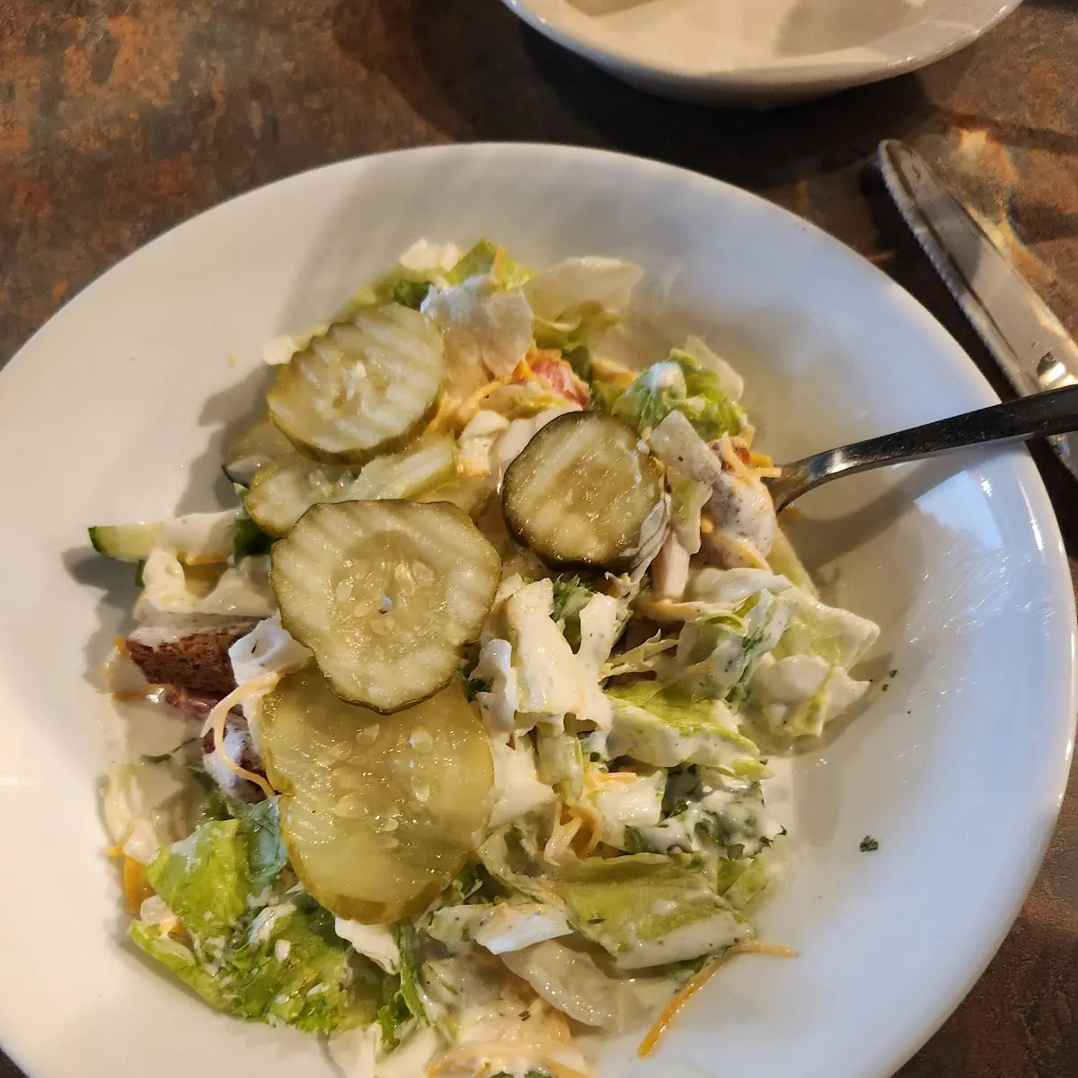 Side Garden Salad with Dill Pickles and Ranch Dressing