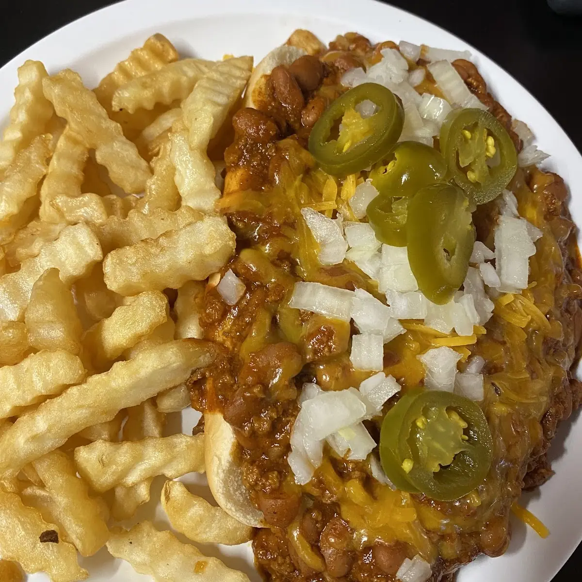 Chili Cheese Dog and Fries