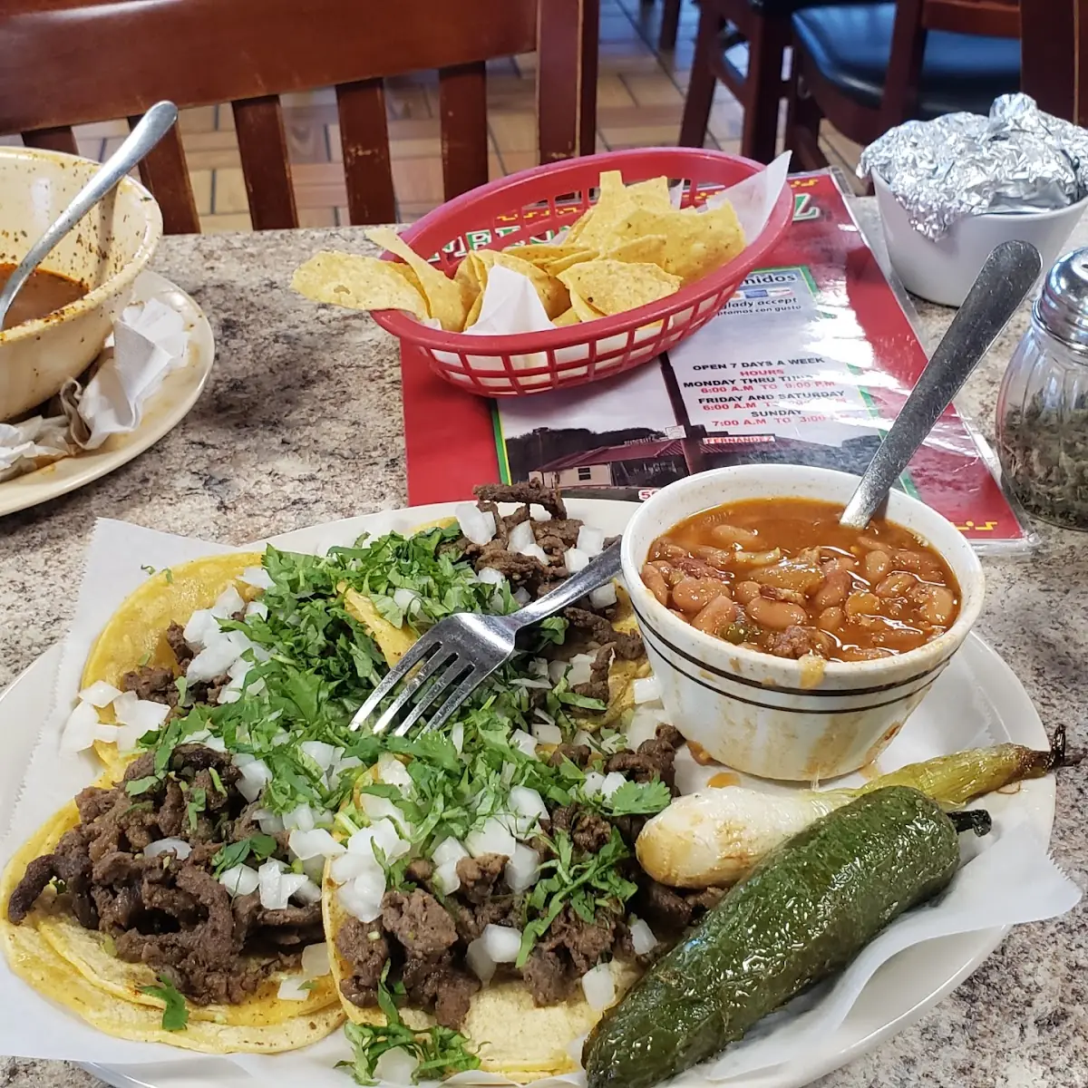 Asada Tacos w Rice & Beans