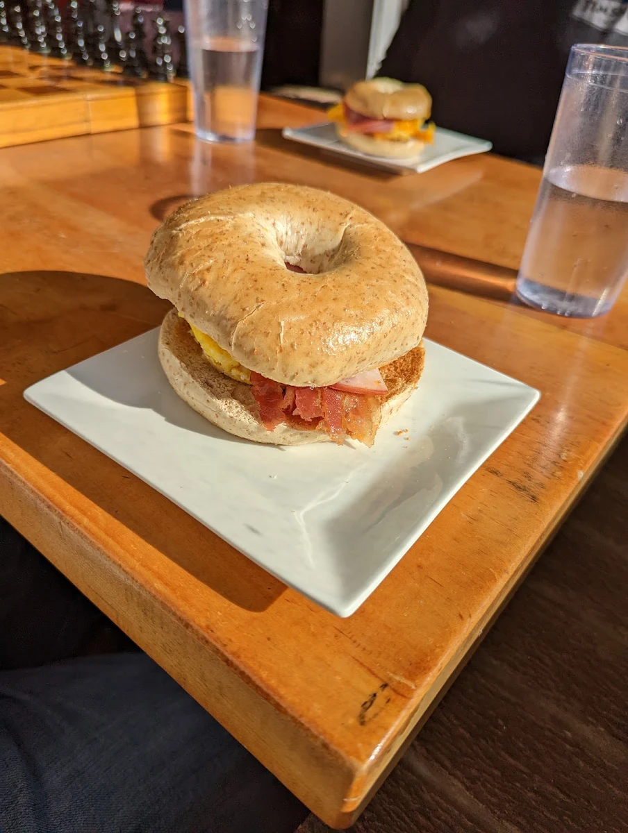 Breakfast Bagel with Bacon and Ham
