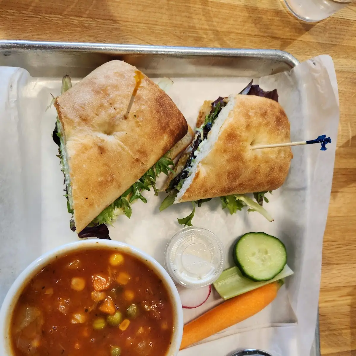 Lemon Egg Salad Sandwich with Vegetable Soup