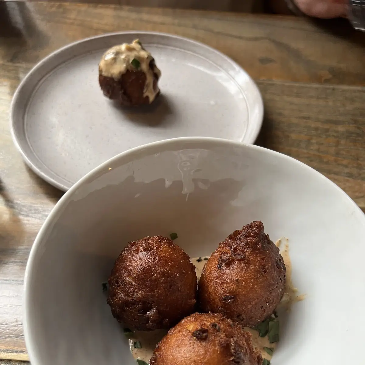 Scallion Hushpuppies & BBQ Onion Aioli