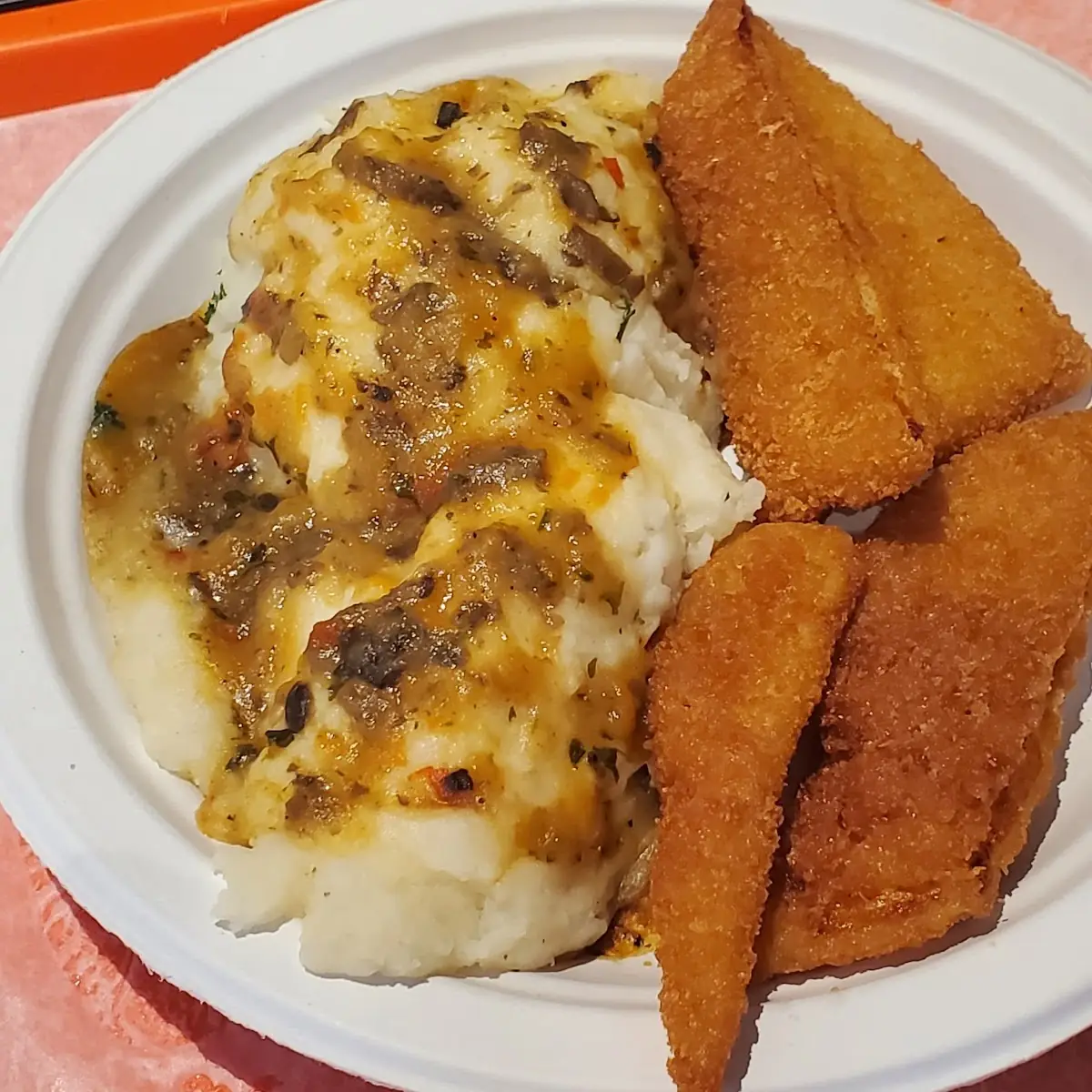 Flounder with Mashed Potatoes and Mushroom Sauce