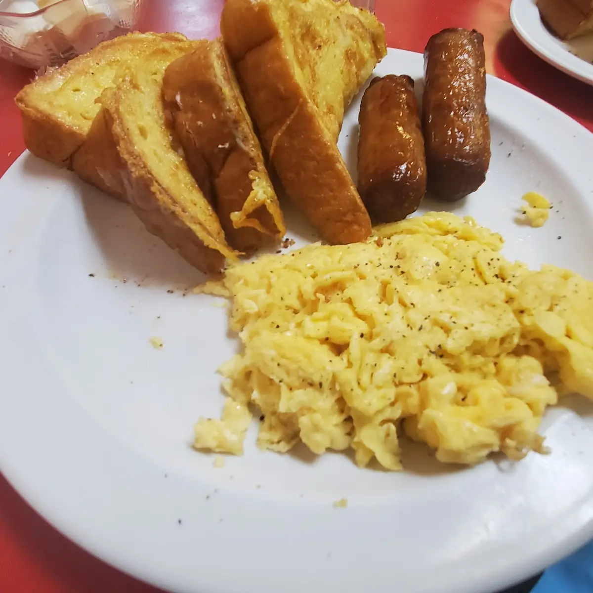 Scrambled Eggs Sausage Links French Toast