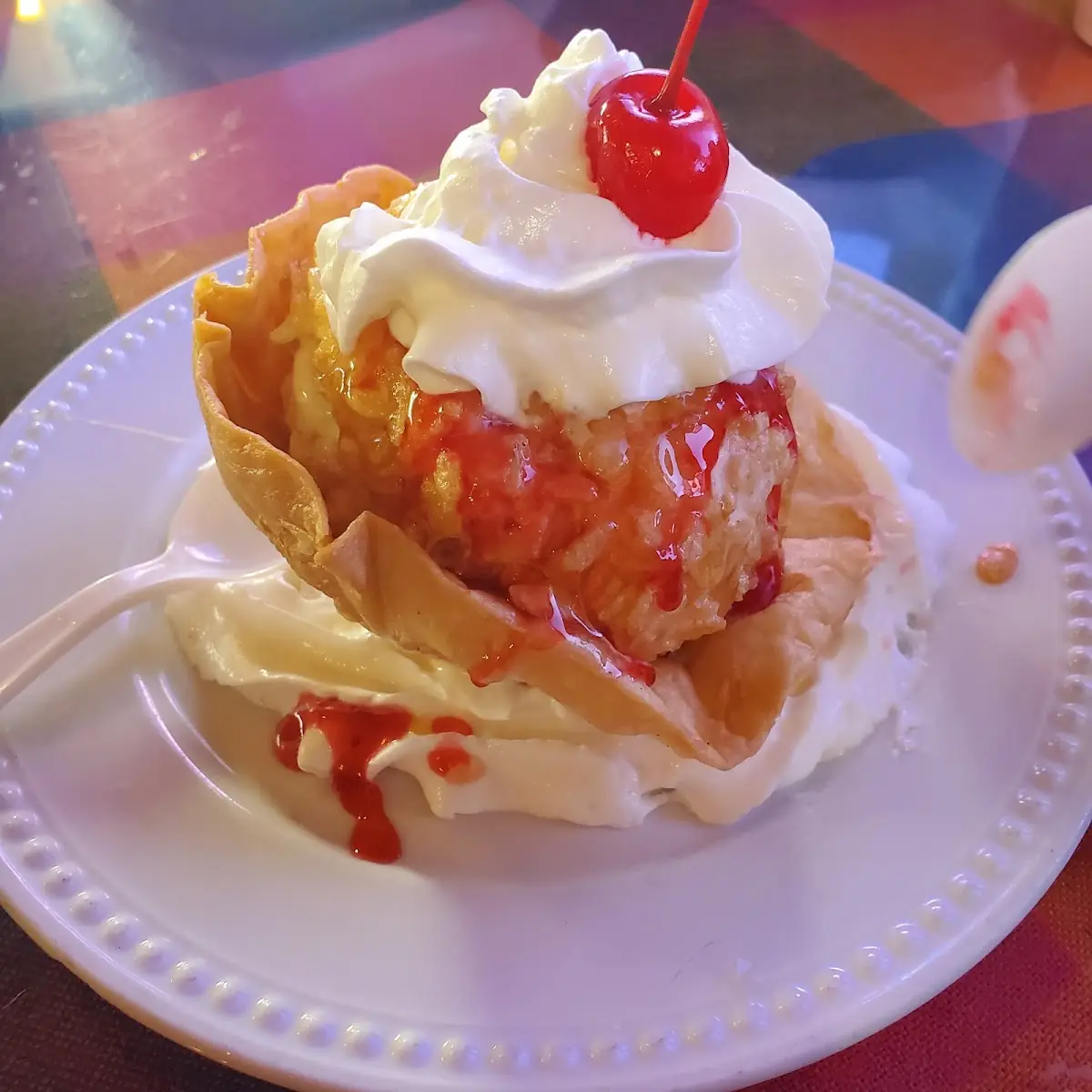Fried Ice Cream with Shell and Strawberry Topping