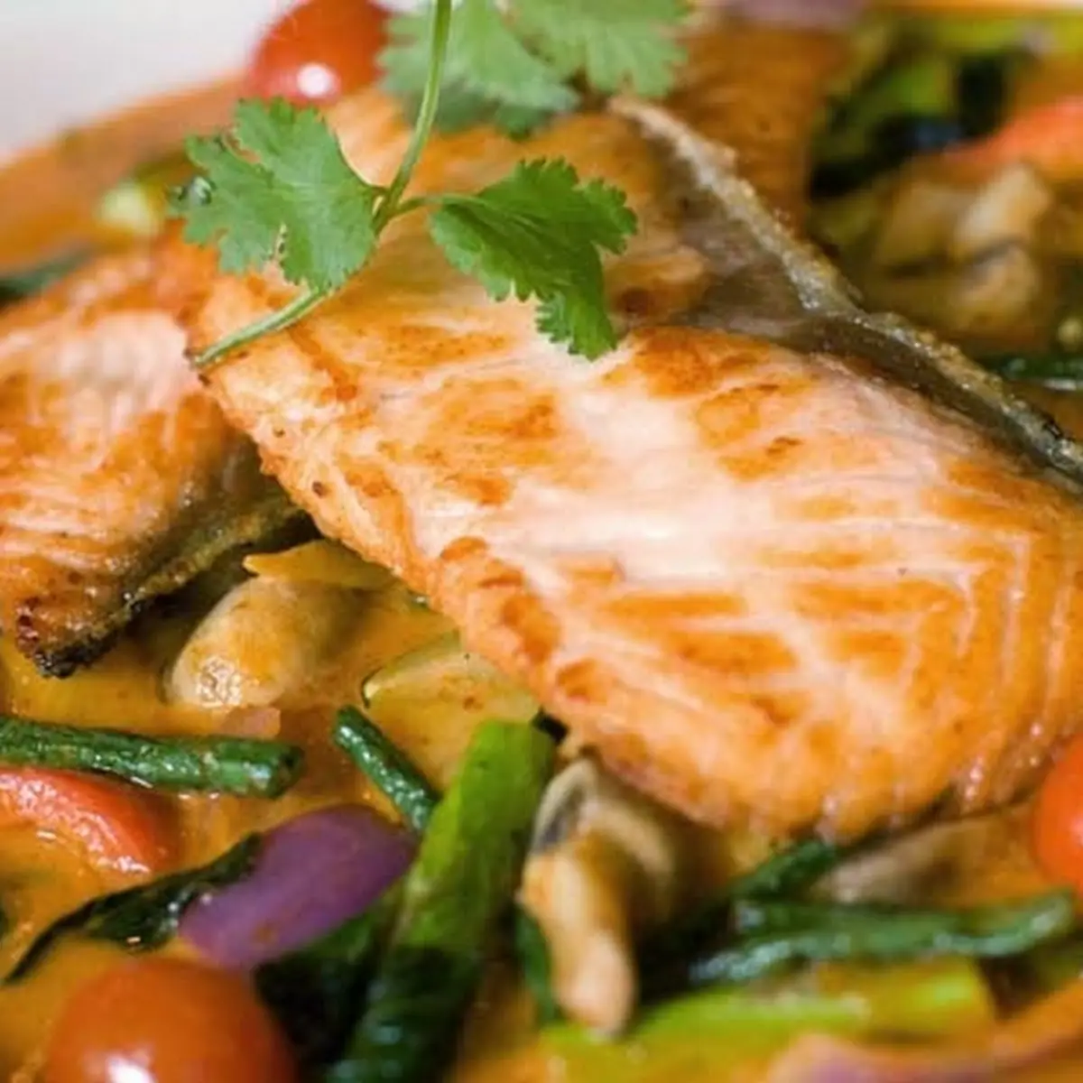 Salmon w Thai Red Curry Sauce