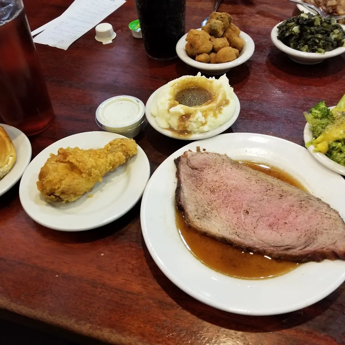 Prime Rib and Fried Chicken Dinner Roll Lunch Special