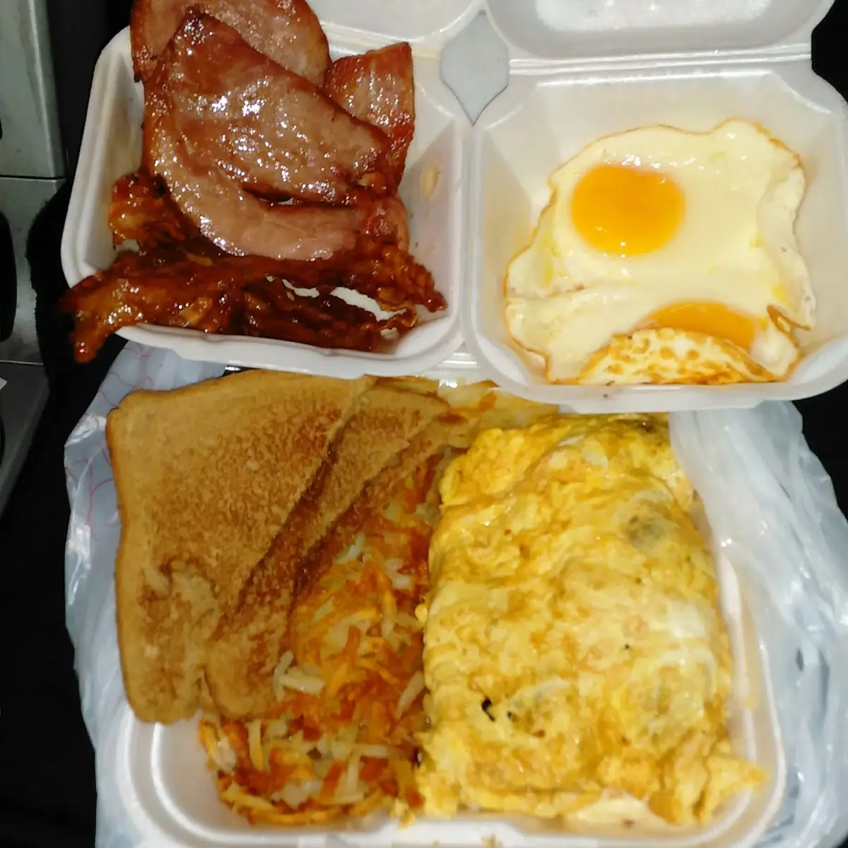 Eggs Meat Hash Browns & Toast