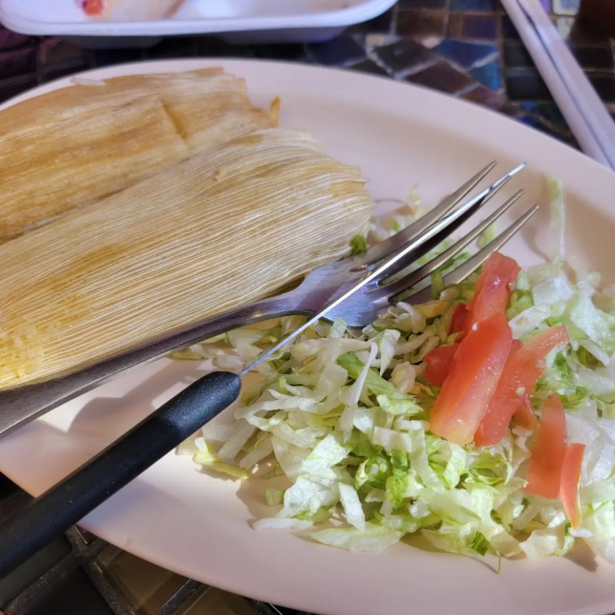 Two Chicken Tamales with Rice & Beans