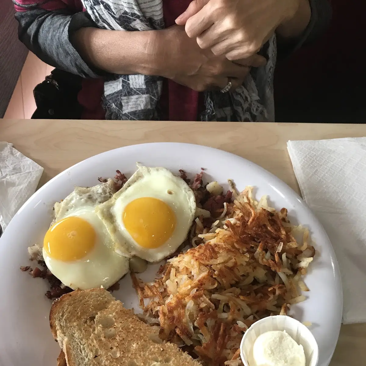 Breakfast Omelette with Hash Browns and Toast