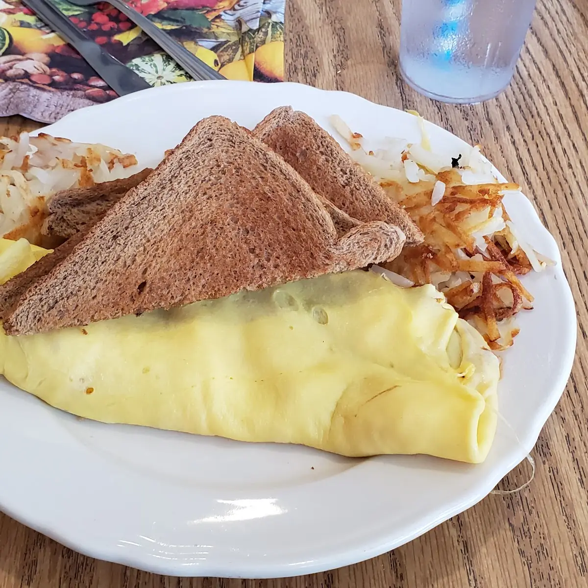 Greek Omelette with Toast and Hash Browns
