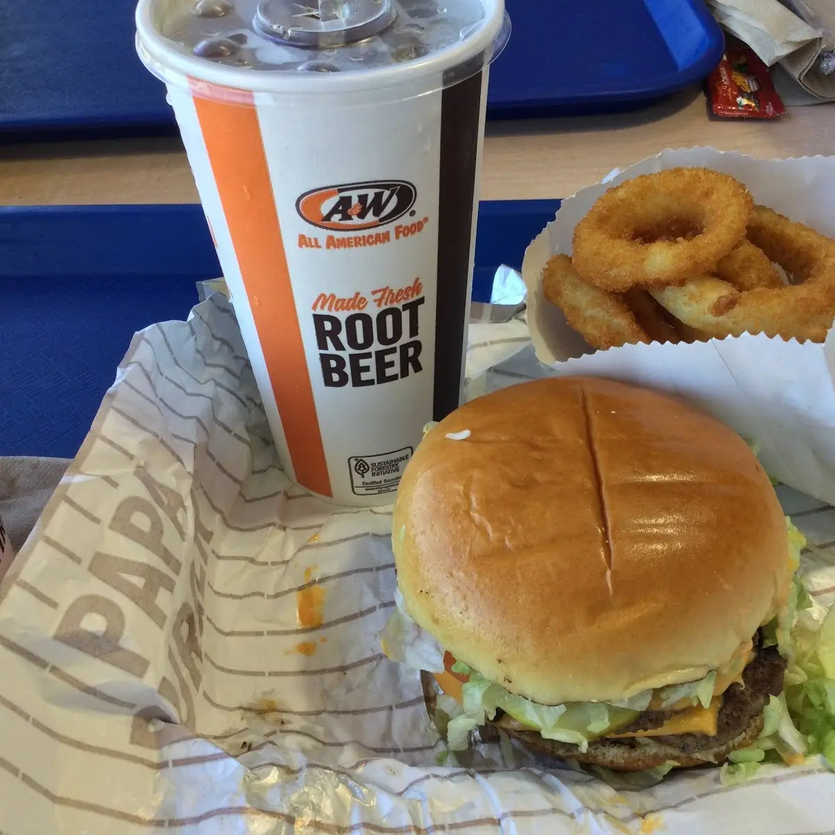 Double Papa Burger & Onion Rings with a&w Root Beer Combo