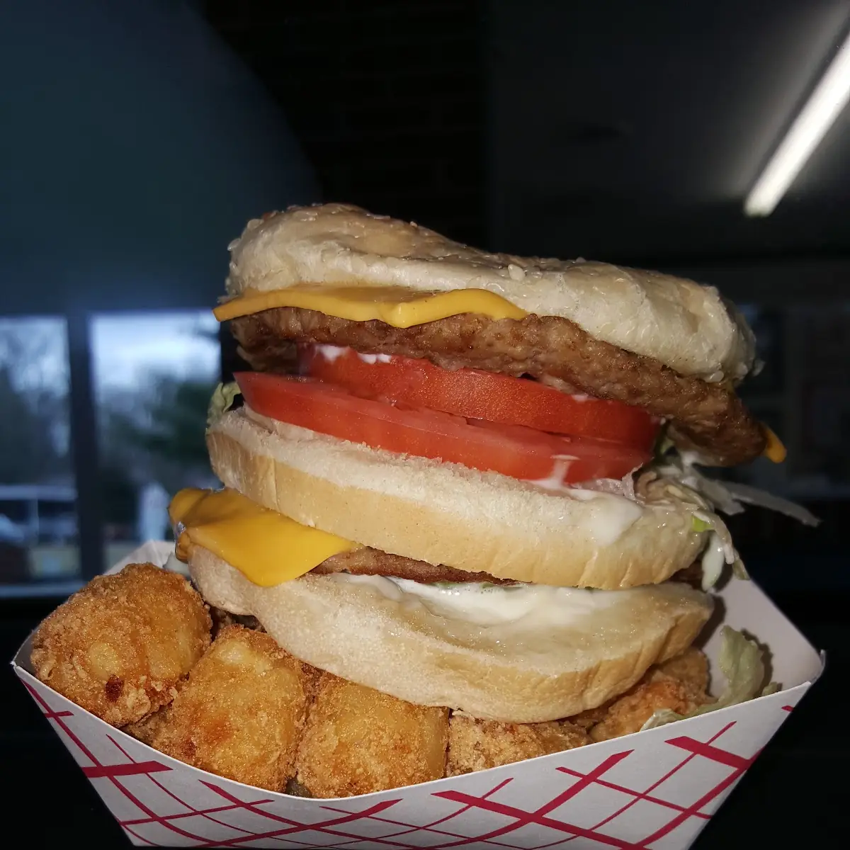 Double Cheeseburger Basket with Tots