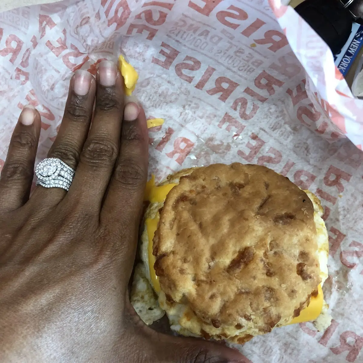 Classic Chicken Biscuit with Pickles on a Cheddar Biscuit