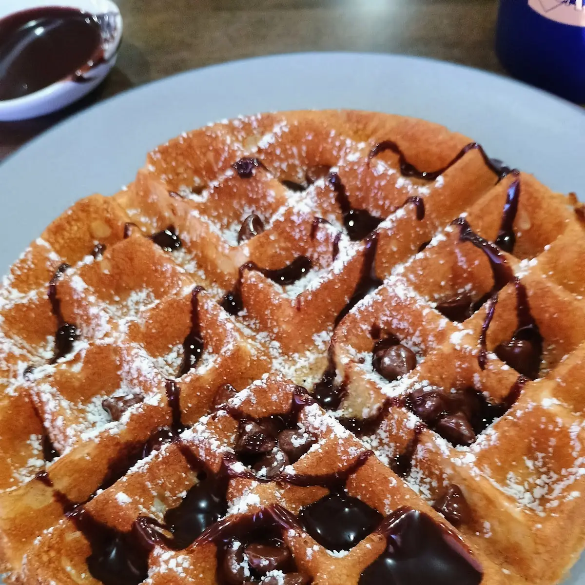 Double Chocolate Waffle with Syrup on Side