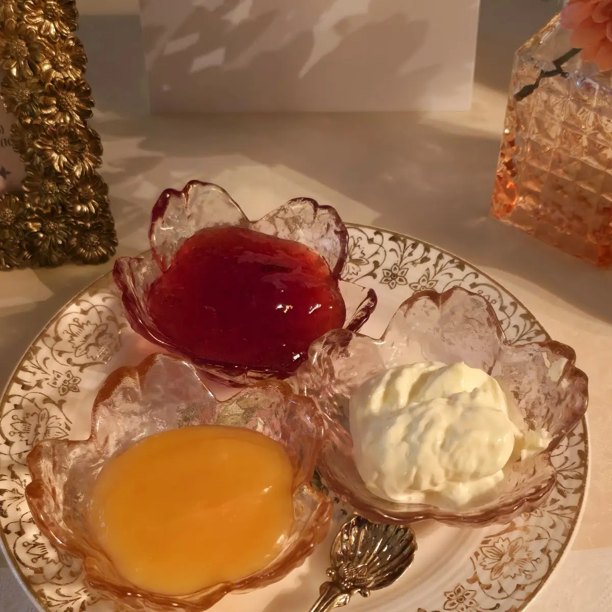 Lemon Curd Raspberry Jam and Clotted Cream