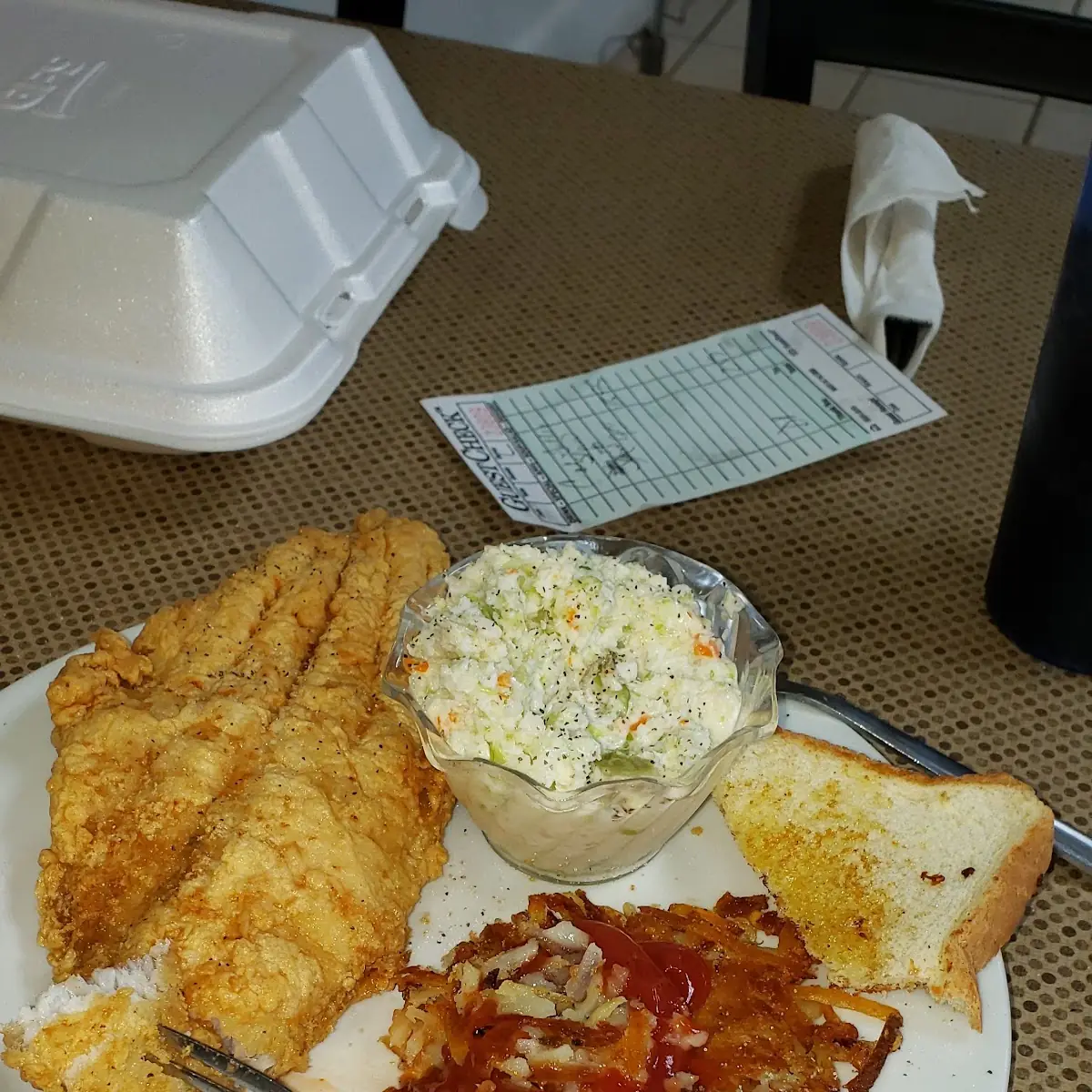 Catfish Fillets Coleslaw Hash Browns