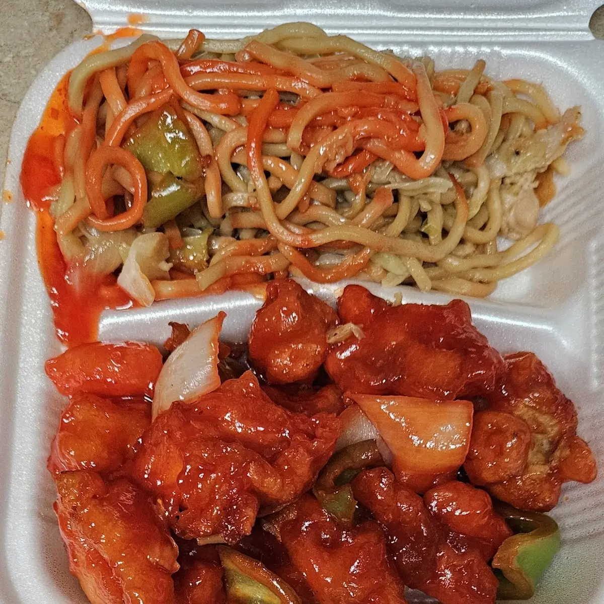 Chicken Chow Main and Sweet and Sour Chicken