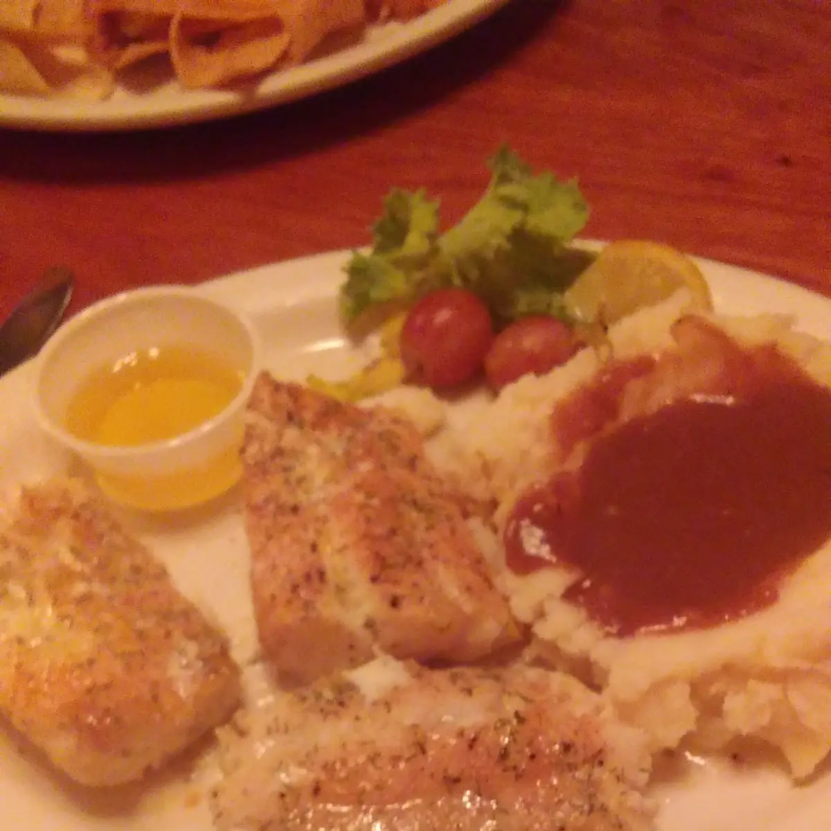 Broiled Cod with Mashed Potatoes with Gravy