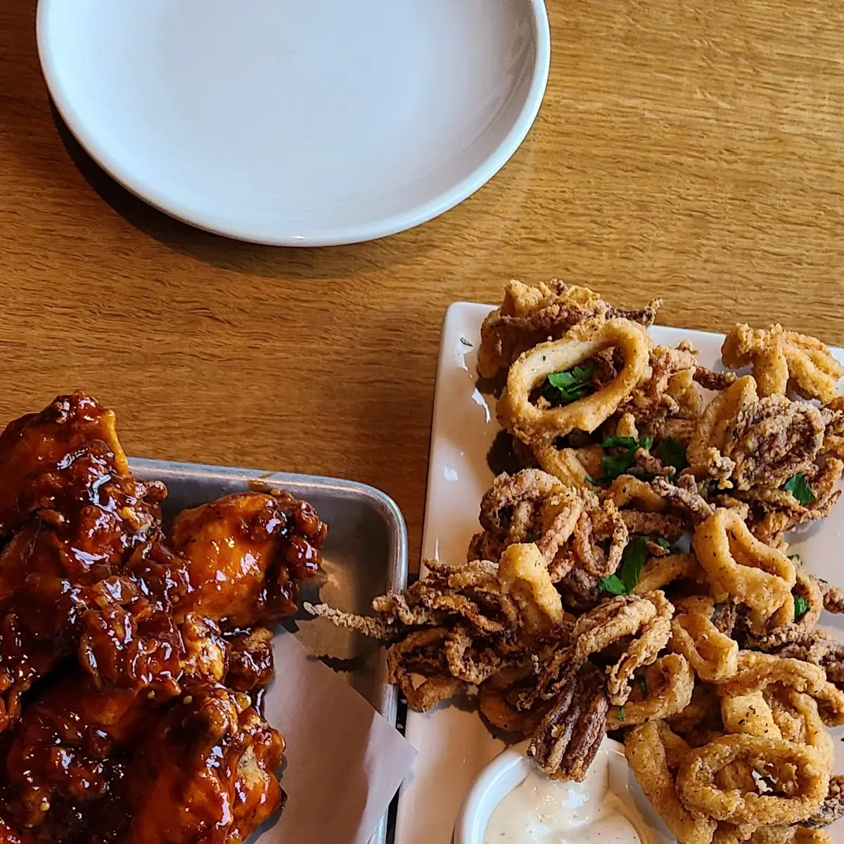 Bacon Jam Wings and Calamari