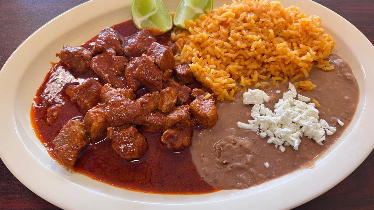 Asado De Puerco with Rice and Refried Beans