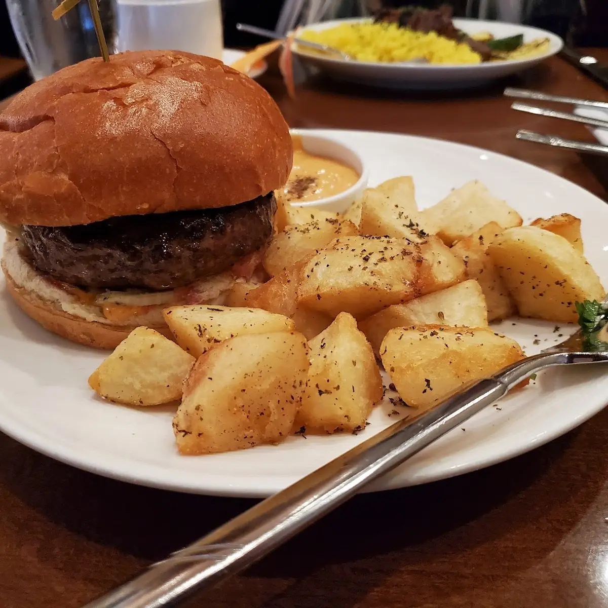 Grilled Lamb and Beef Burger on Brioche Bun