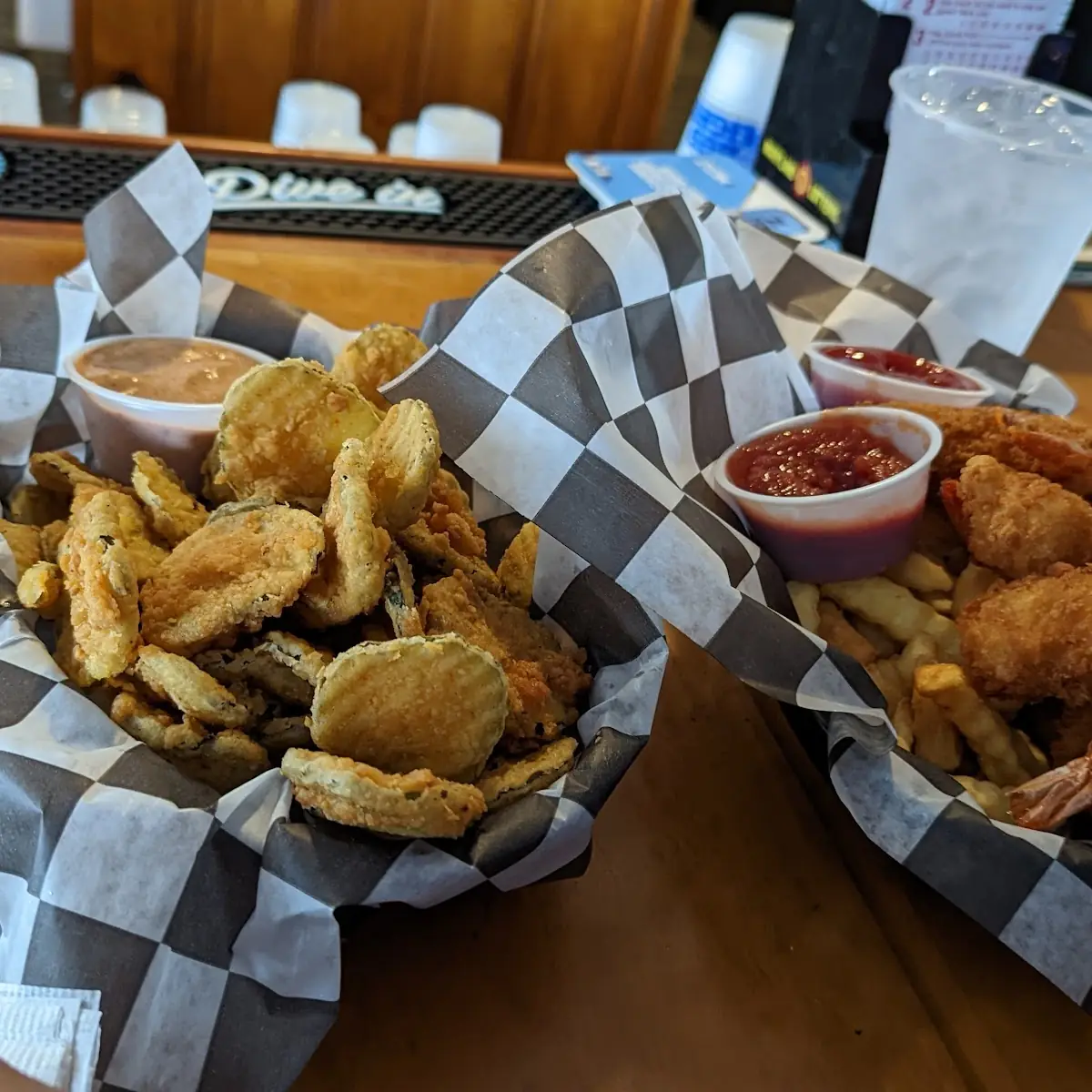 Fried Pickle Chips and Fried Shrimp Basket
