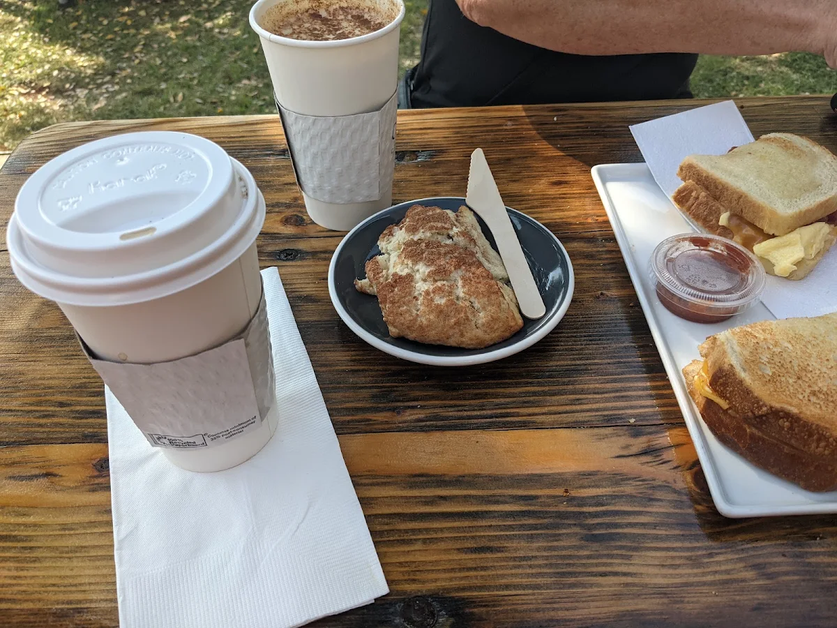 Cinnamon Cream Scone and Breakfast Sandwich