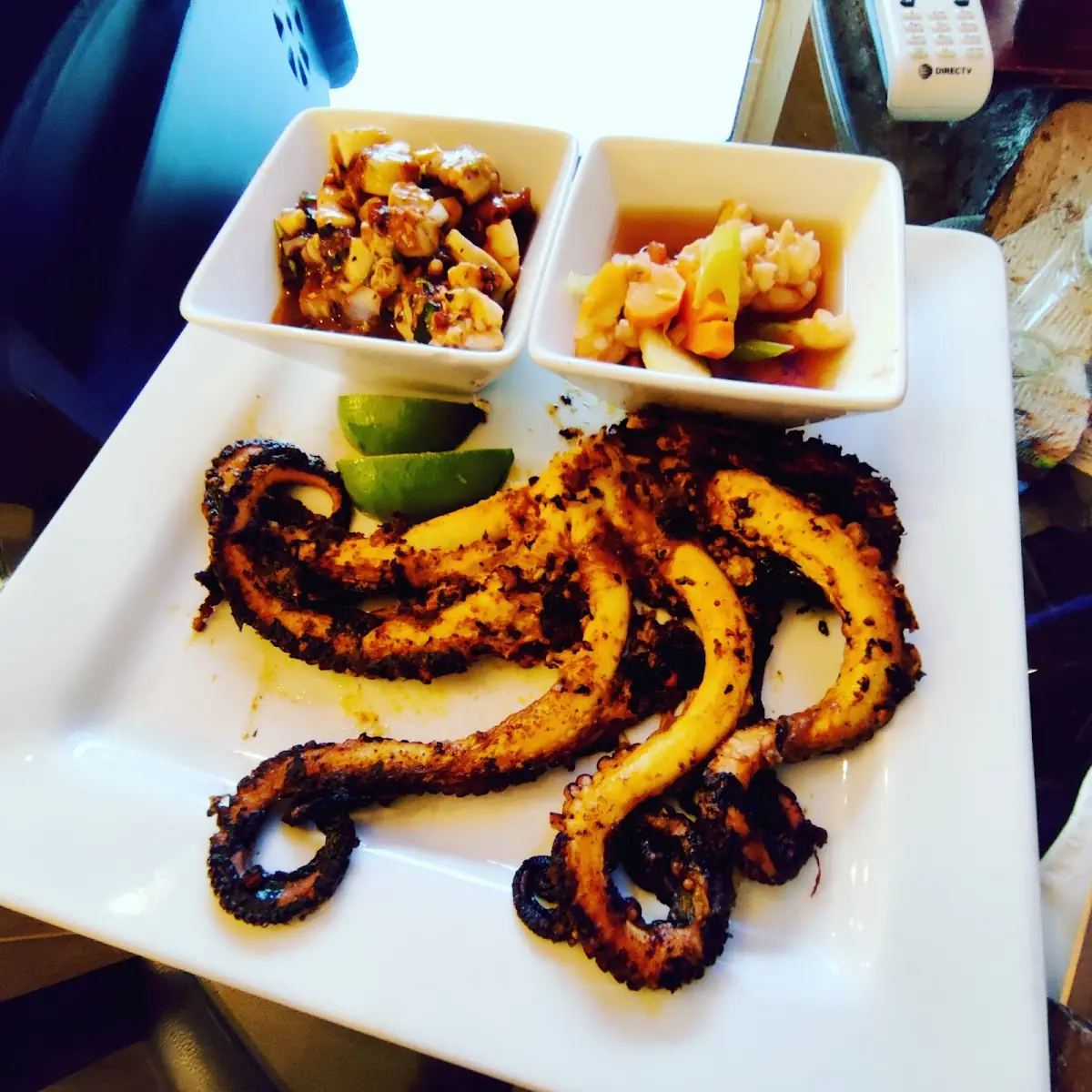 Octopus Sampler Plate Ceviche Asado and Consomé