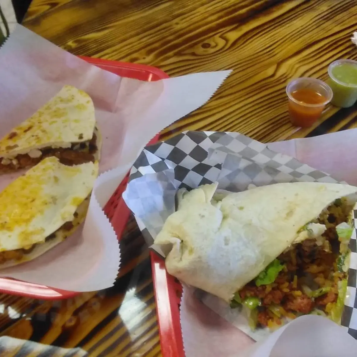 El Pastor Quesadilla and Chorizo Burrito