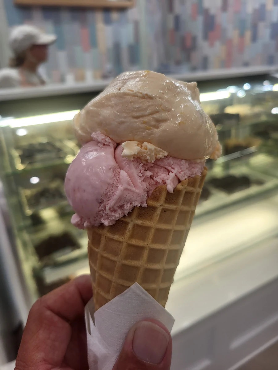 Peach and Strawberry Waffle Cone
