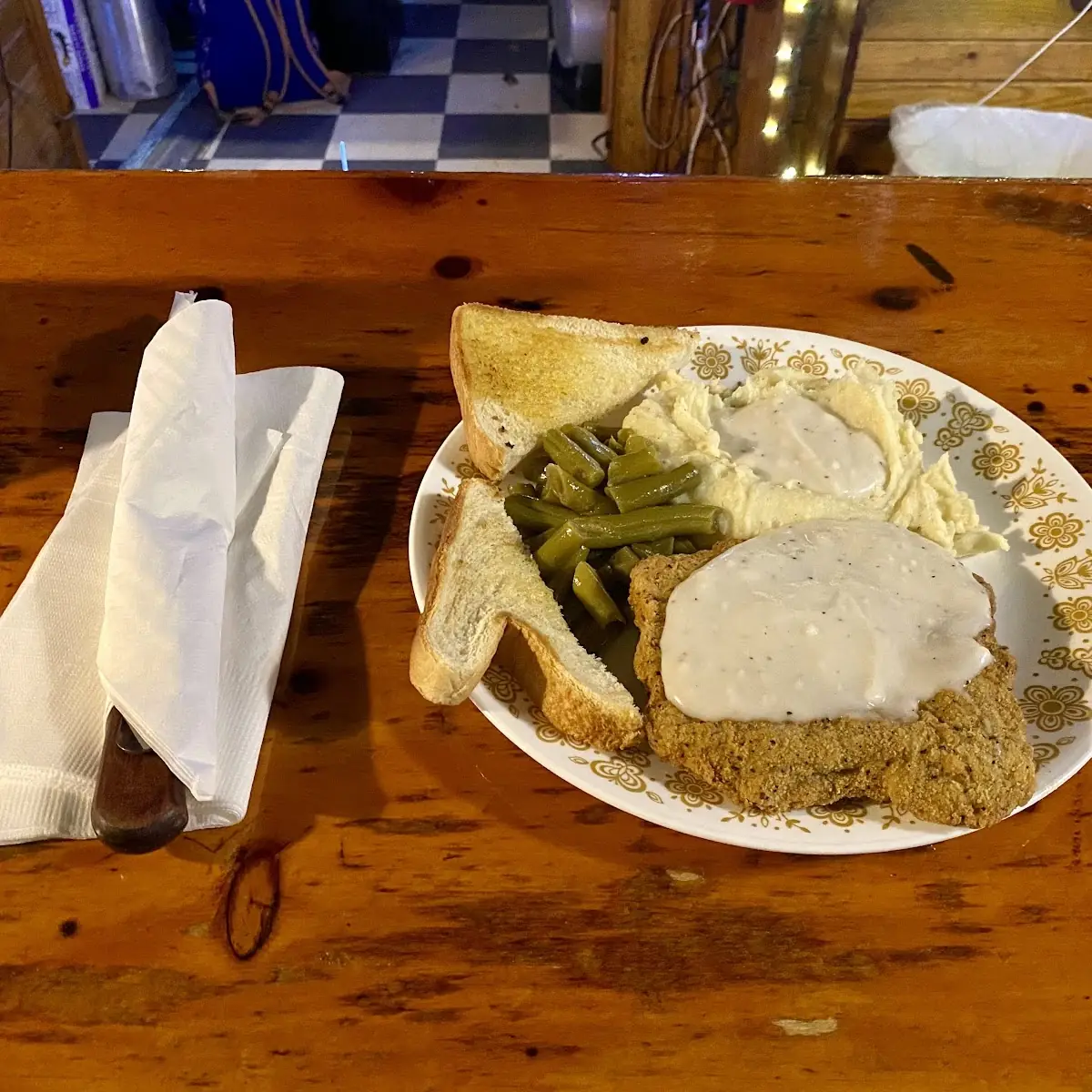 Chicken Fried Steak and Gravy with Mashed Potatoes Plus Green Beans