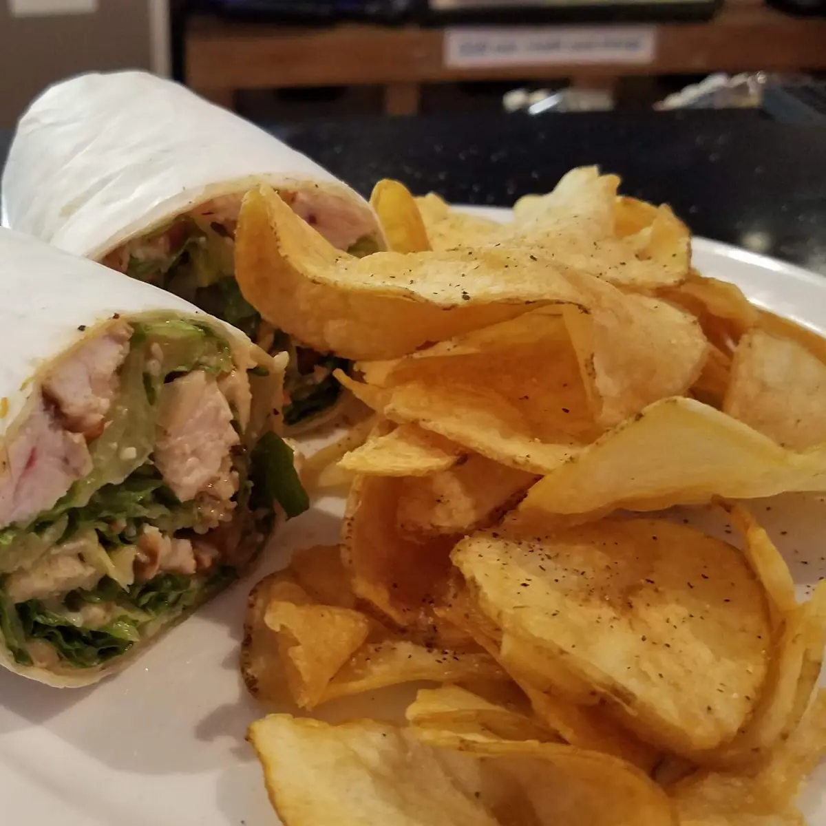 Chicken Caesar Wrap with Homemade Chips