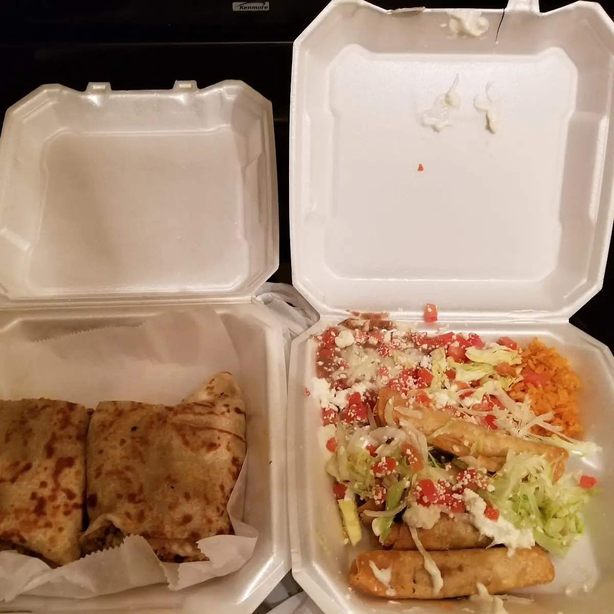 Tacos De Barbacoa and Chicken Burrito