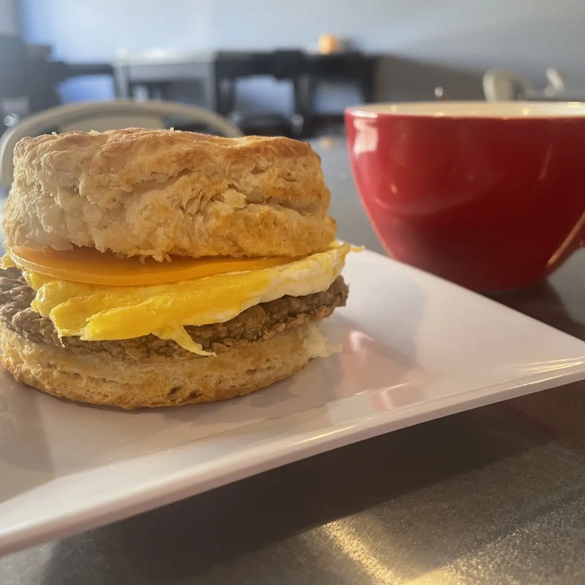 Sausage Egg and Cheddar Biscuit
