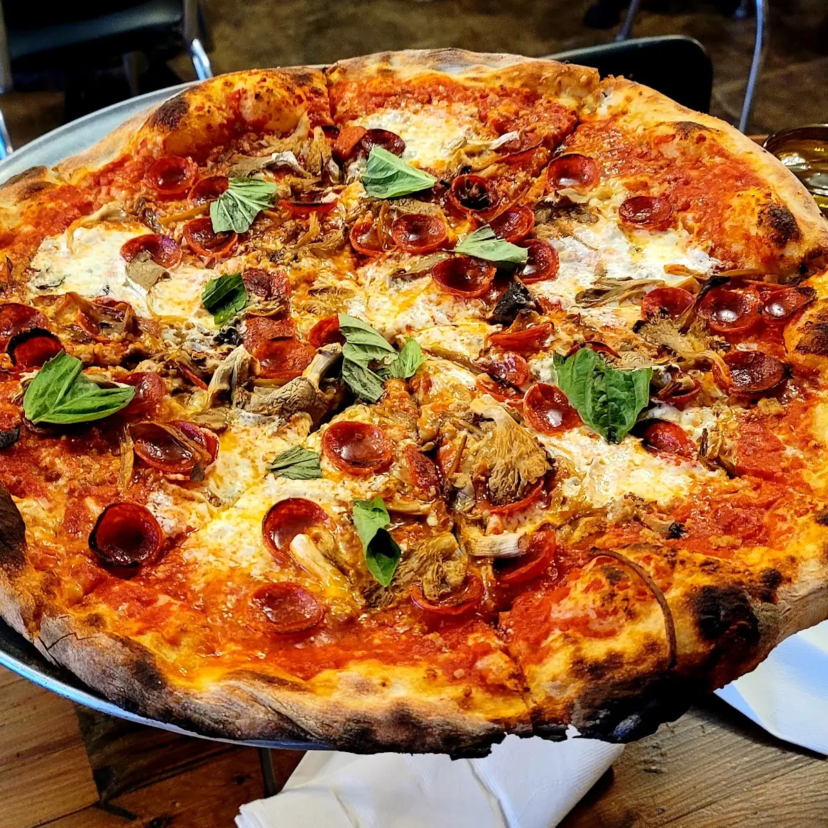Pepperoni Pizza with Fresh Basil