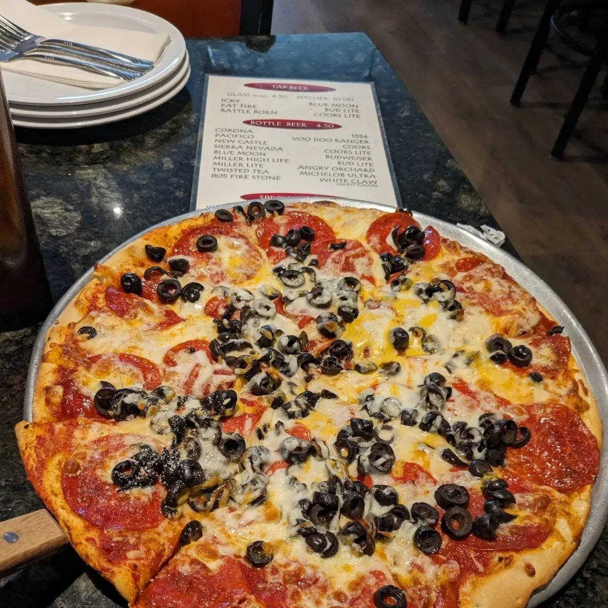 Pepperoni Pizza with Black Olives