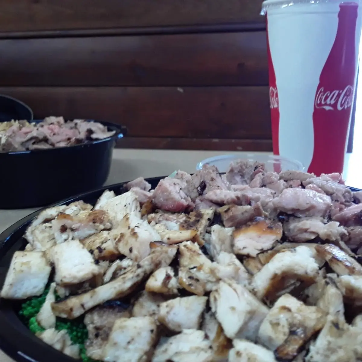 Chicken and Tri Tip Bowl with White Rice and Chilly Beans