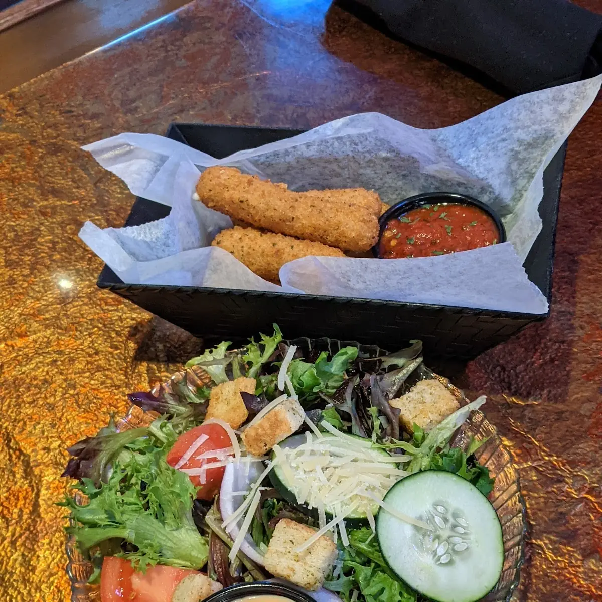 Side Salad and Mozzarella Sticks