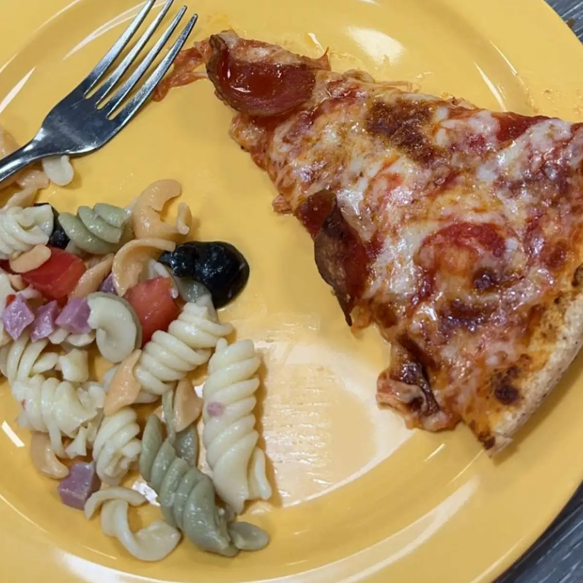 Pasta Salad and Pepperoni Pizza