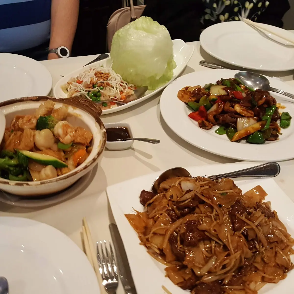 Seafood Pot Beef Chow Fun Lettuce Wraps Thai Basil Duck