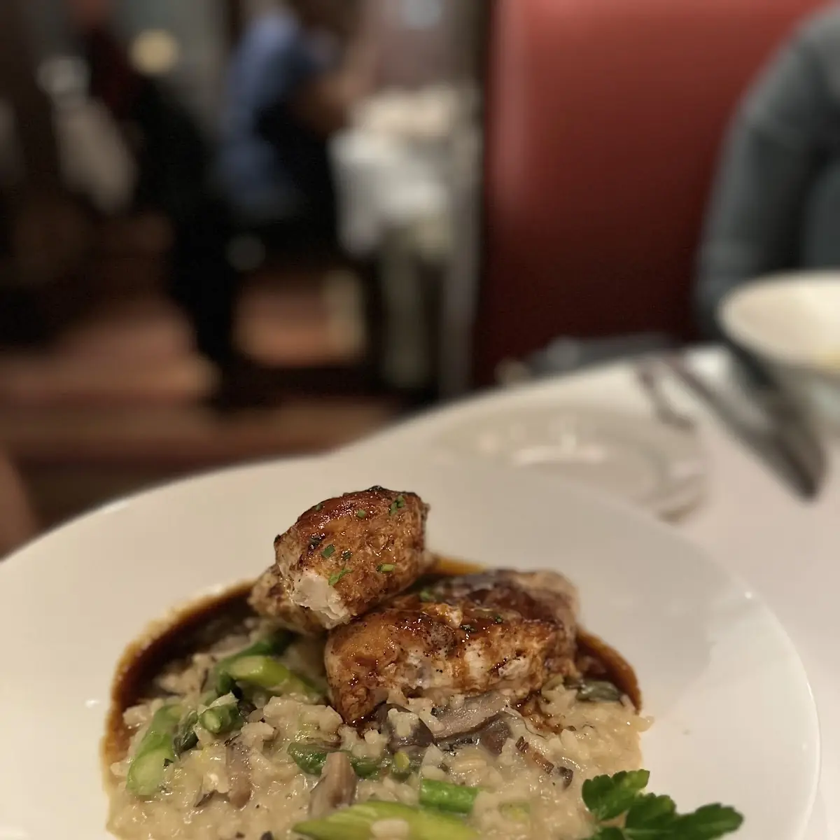 Roasted Chicken Breast with Mushroom Risotto and White Wine Jus