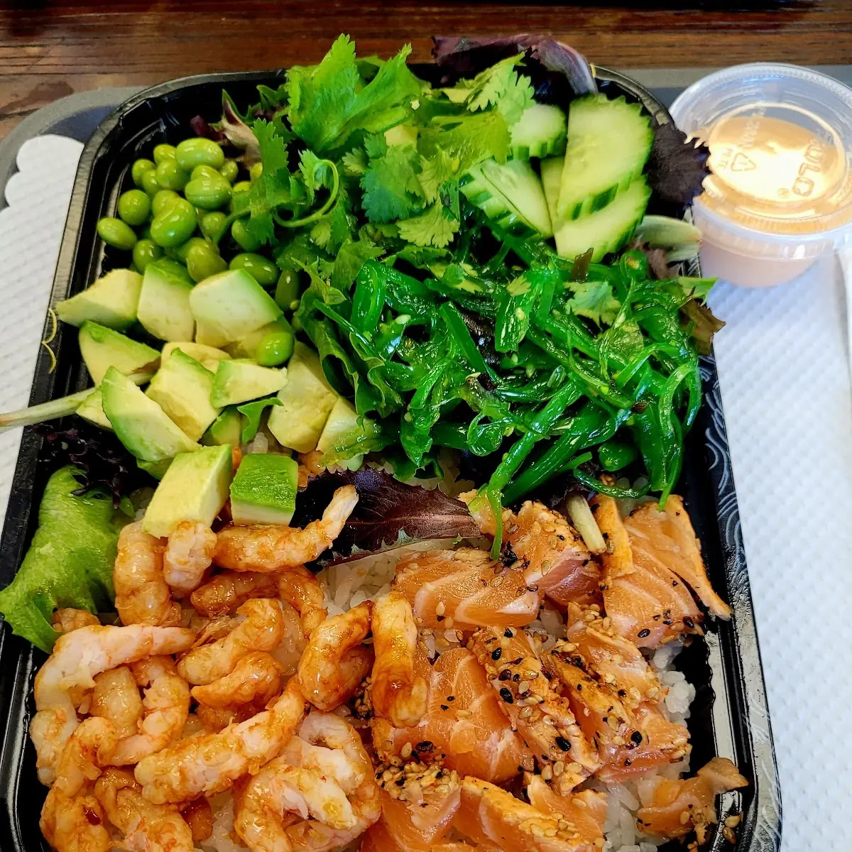 Seared Salmon and Shrimp Poke Bowl