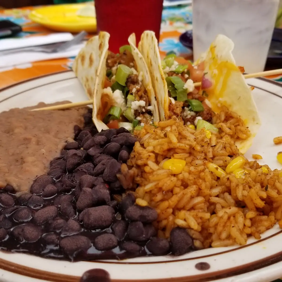 Carnitas Tacos with Black Beans and Rice