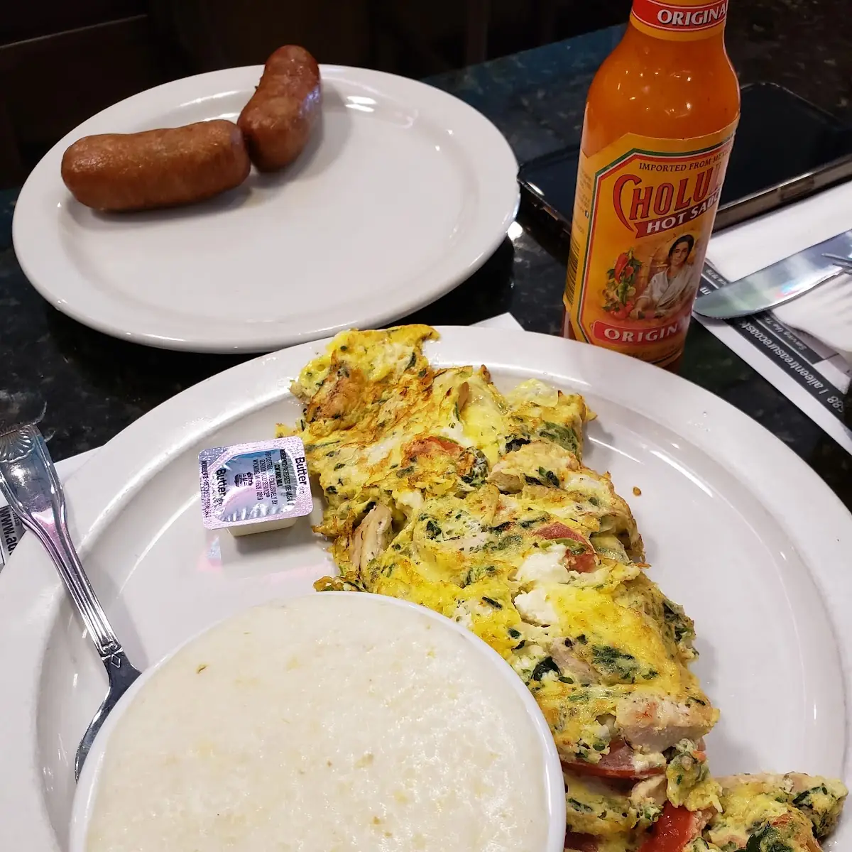 Chicken Tomato Spinach Feta Omelette