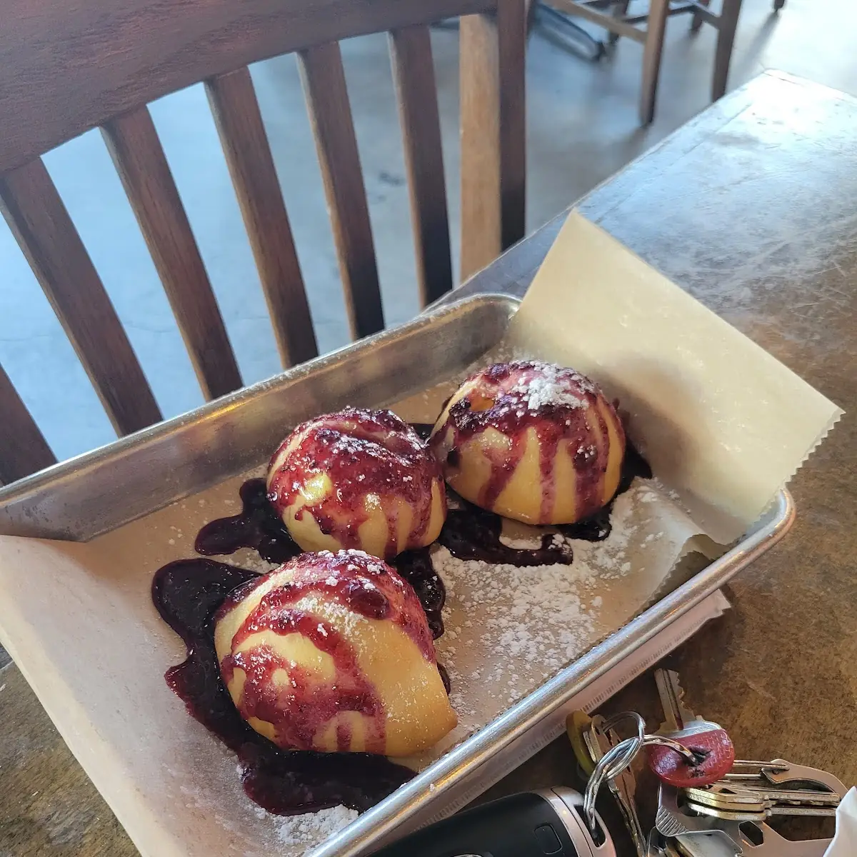 Lemon Curd Filled Doughnut with Blue Berry Sauce