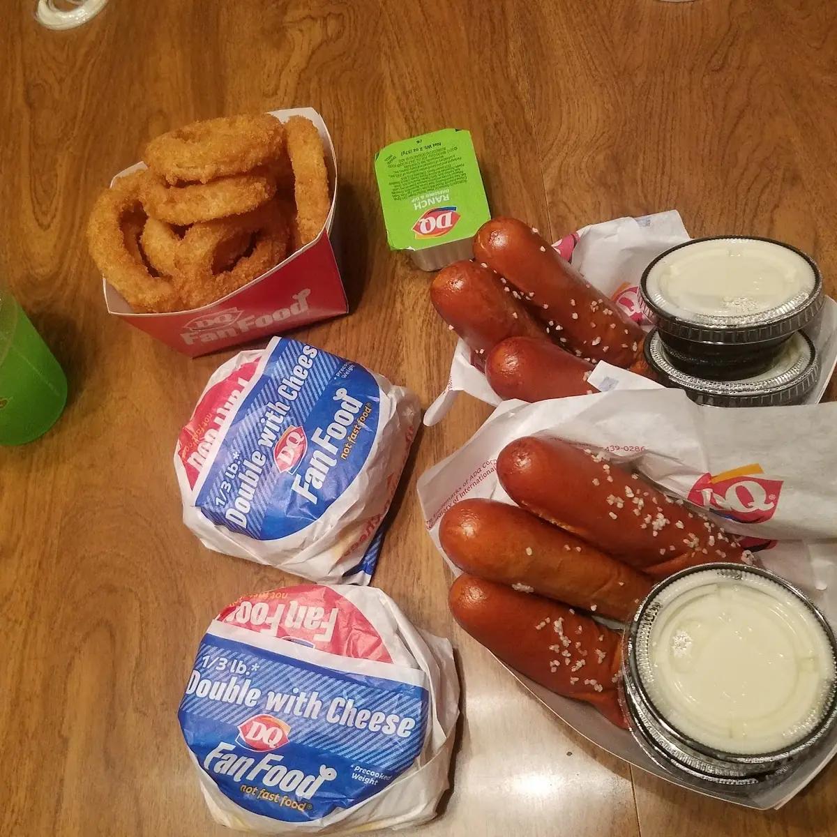 Onion Ring Double Cheese Burger Pretzel Sticks Slush